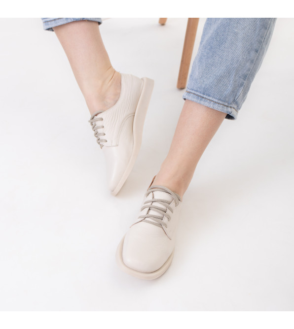 Дерби женские кожаные молочные на низком ходу All shoes 894ТZ-В