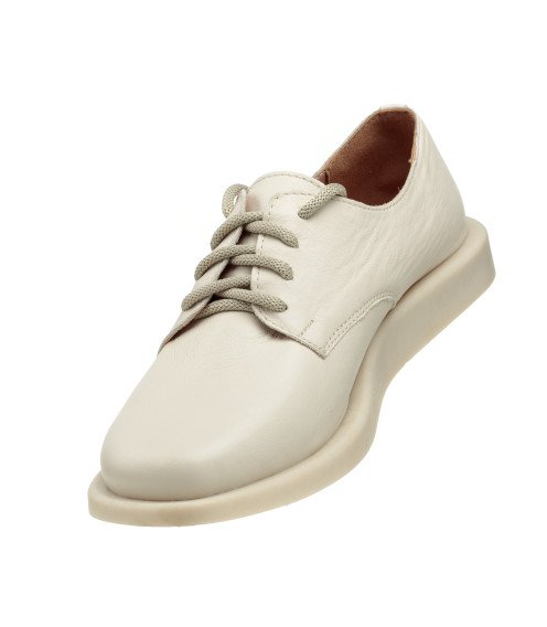 Дербі жіночі шкіряні молочні  на низькому ходу All shoes 894ТZ-В
