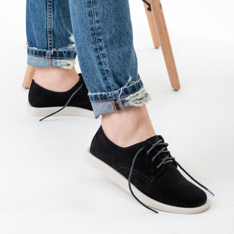 Туфлі замшеві чорні на низькому ходу All shoes 894ТZ