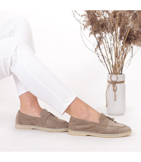 Туфли-лоферы женские замшевые бежевые Evromoda 904ТZ-А