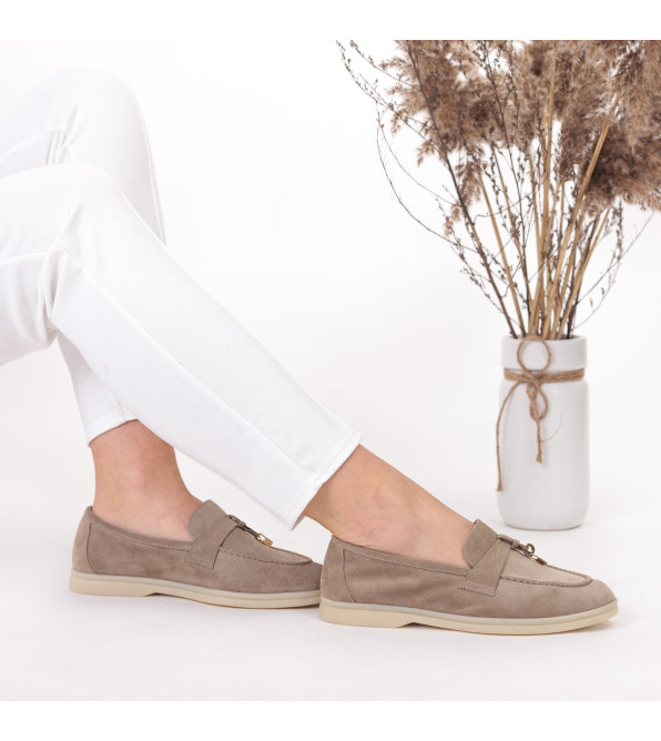 Туфли-лоферы женские замшевые бежевые Evromoda 904ТZ-А