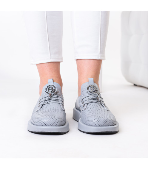 Туфлі жіночі шкіряні сірі на шнурівці Evromoda 905ТZ-А