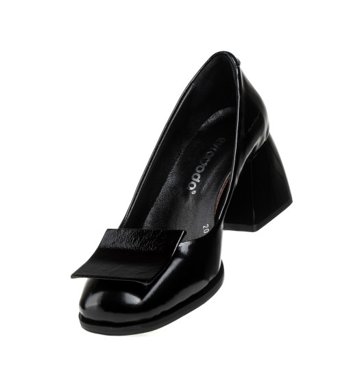 Туфли лакированные на широком каблуке черные Evromoda 936ТZ