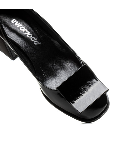 Туфли лакированные на широком каблуке черные Evromoda 936ТZ