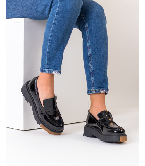 Туфли женские лакированные черные на платформе Estomod 937ТZ