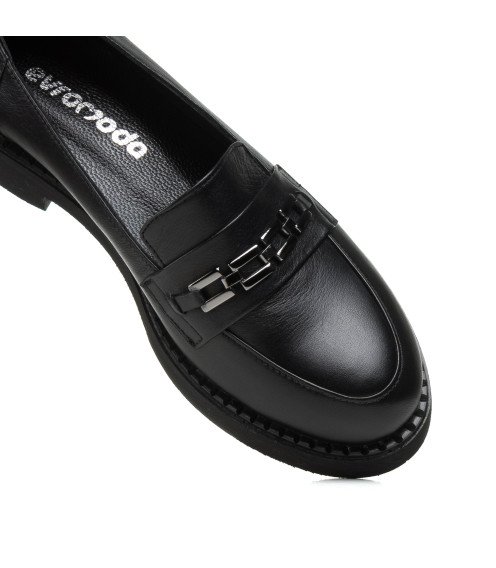 Лоферы Evromoda кожаные черные удобные с пряжкой 938ТZ