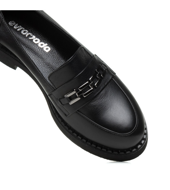 Лоферы Evromoda кожаные черные удобные с пряжкой 938ТZ