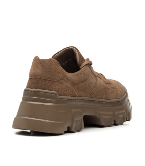 Туфли женские коричневые на высокой платформе со шнуровками замшевые Corsovito 955ТZ