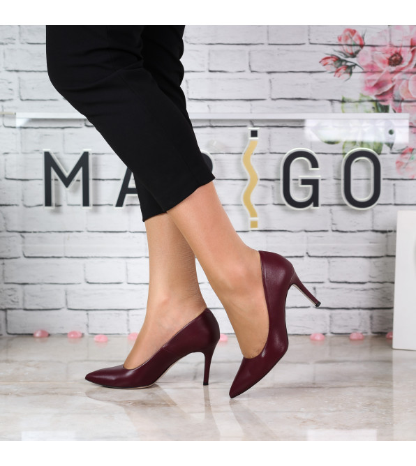 Туфлі  жіночі шкіряні бордові на шпильці Bravo Moda 1078ТП