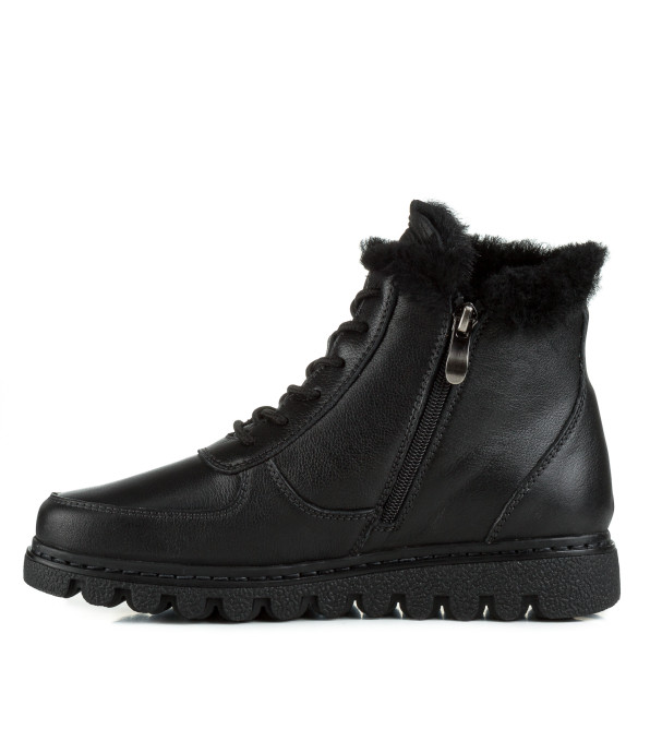 Ботинки Meegocomfort на тракторной подошве черные кожаные на шнуровке 1356Ц
