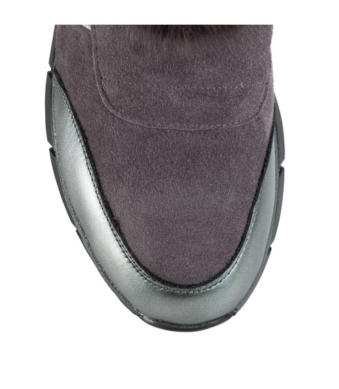 Черевики жіночі на зручній підошві Meegocomfort з хутром сірі замшеві 1361Ц