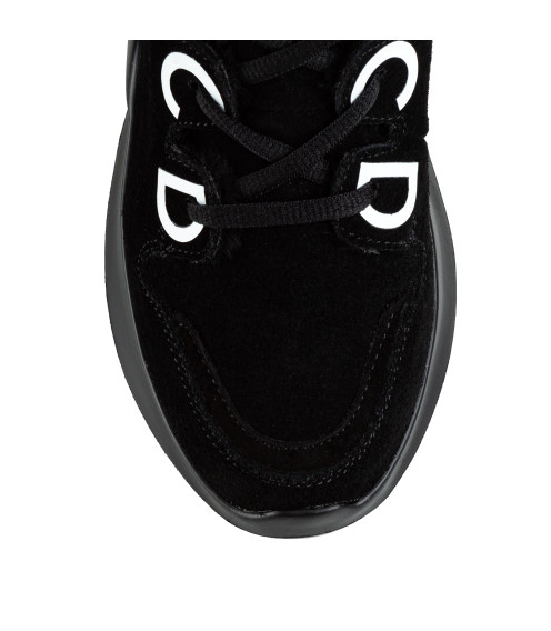 Ботинки женские черные на высокой платформе с буквами замшевые 1370Ц