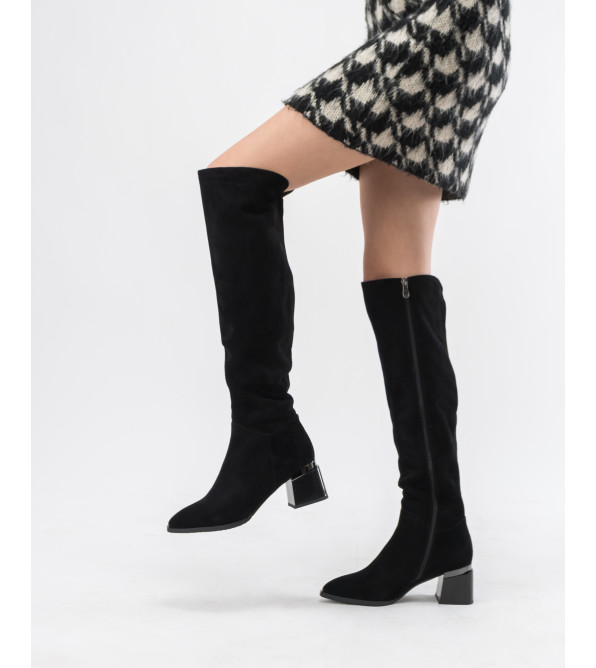 Ботфорты Lady marcia черные замшевые стильные на удобном каблуке 1486Ц