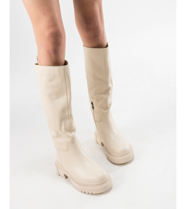 Чоботи молочні шкіряні стильні на масивній підошві Melanda 1543Ц-А