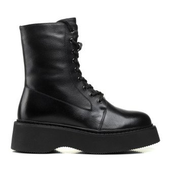 Ботинки Farinni черные на массивной платформе черные кожаные 1554Ц