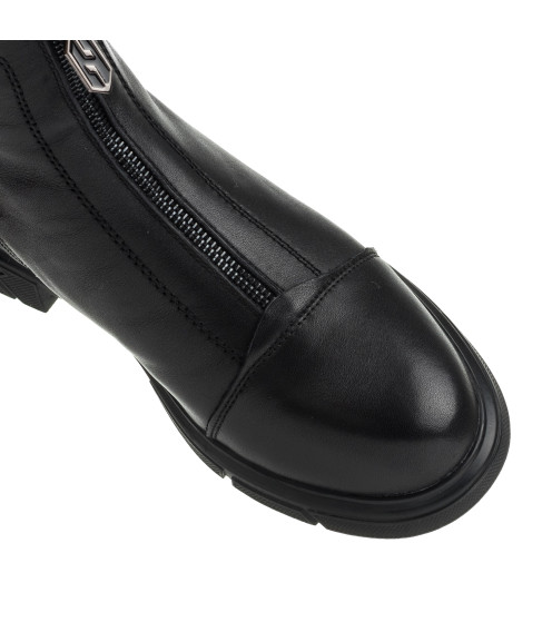 Ботинки женские черные кожаные с декоративной молнией Renzoni 1713Ц