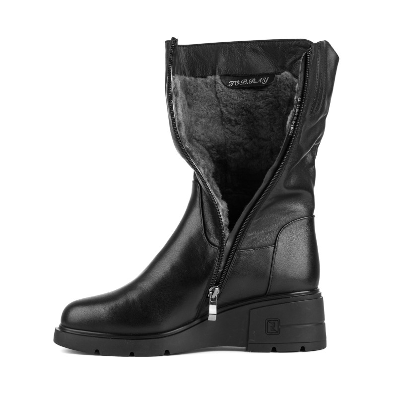 Полусапоги женские кожаные черные на танкетке Top.Ray 1755Ц