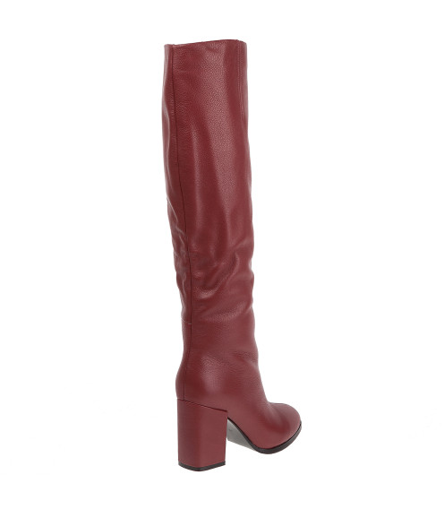 Ботфорты кожаные женские красные на толстом каблуке стильные 894Ц