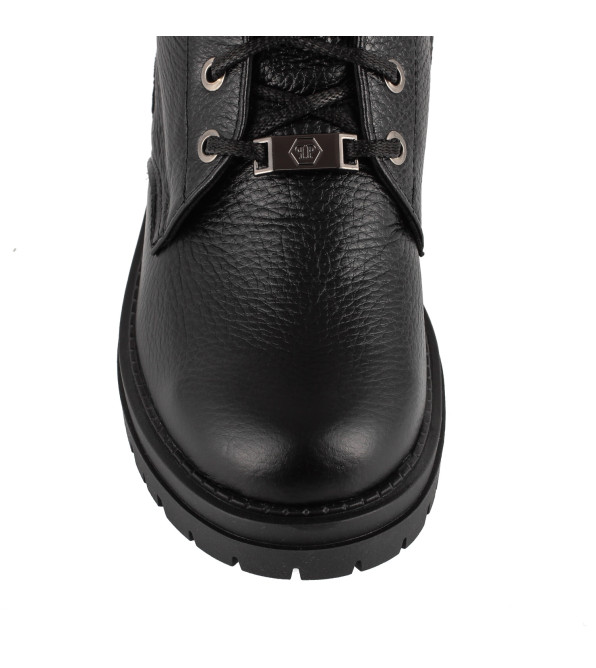 Ботинки женские кожаные на среднем каблуке черные с стразами 414ЦZ