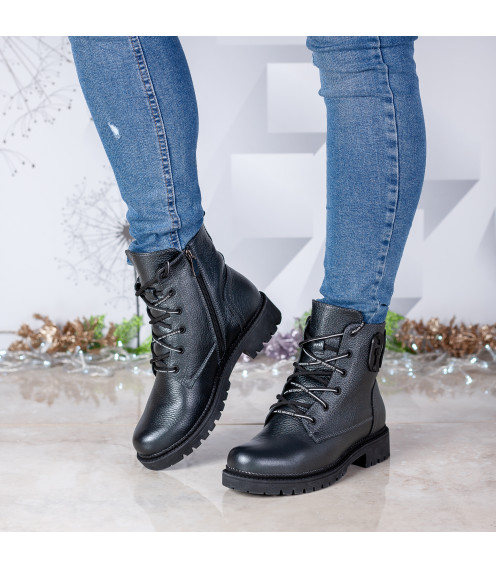 Черевики жіночі шкіряні чорні на шнурівках Teona 420ЦZ