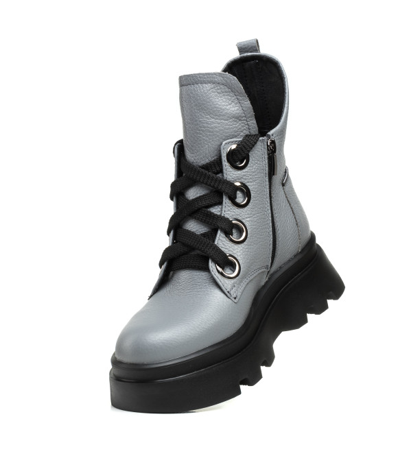 Ботинки Teona серые кожаные на зимней платформе. 452ЦZ-А