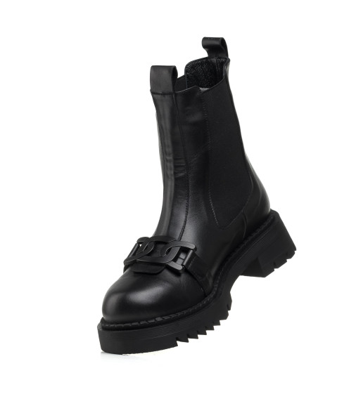 Ботинки челси черные кожаные с пряжкой Evromoda 469ЦZ
