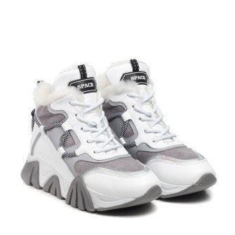 Кросівки жіночі шкіряні білі високі стильні зі вставками замші на високій платформі Evromoda 479ЦZ-А