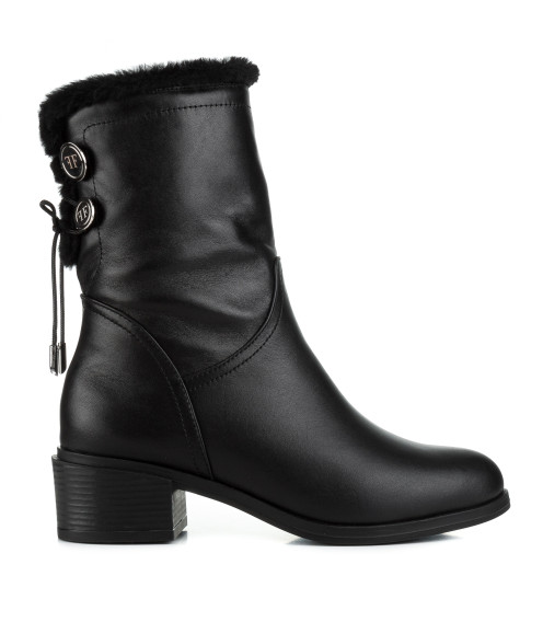 Напівчоботи жіночі шкіряні чорні на каблуку Foletti 1059ЦП
