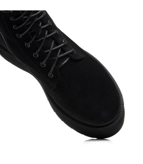 Черевики жіночі замшеві зимові чорні на платформі Monroе 1094ЦП-А