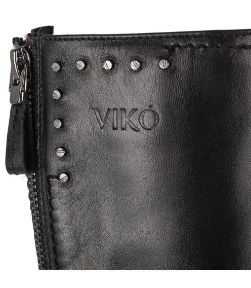 Сапоги женские кожаные с дополнительной молнией Viko черные на удобном каблуке 952ЦП