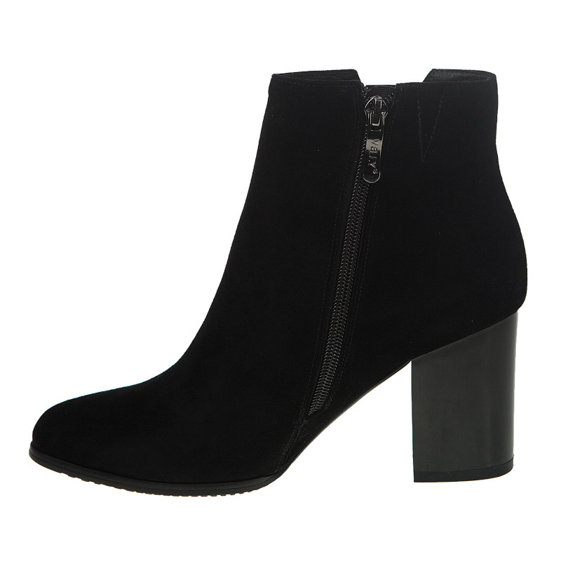 Ботильоны женские замшевые черные на толстом каблуке со стразами 1025Б