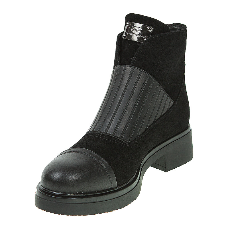 Черевики жіночі замшеві чорні на низькому широкому каблуку 1093Б