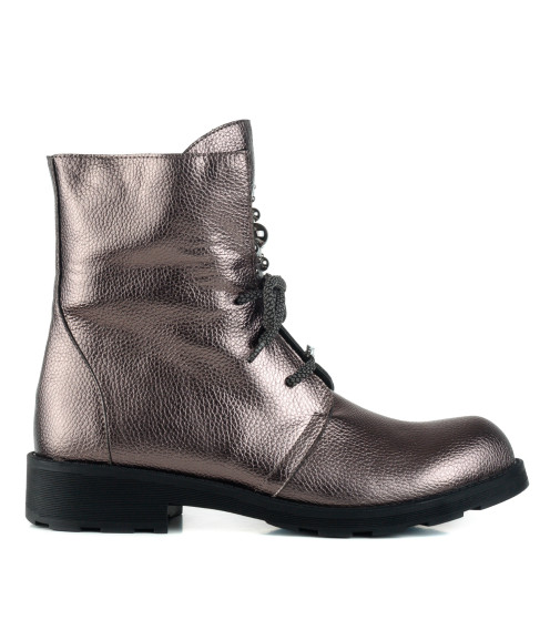 Ботинки женские серебристые на низком ходу с шнурками 1114Б