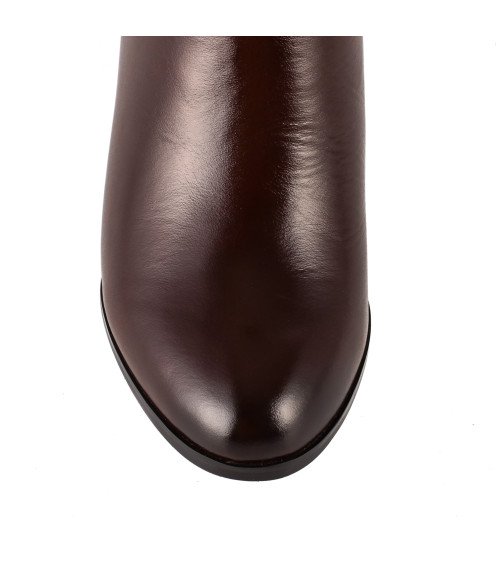 Ботильйони жіночі шкіряні коричневі на товстому каблуку Bacyni 1163Б