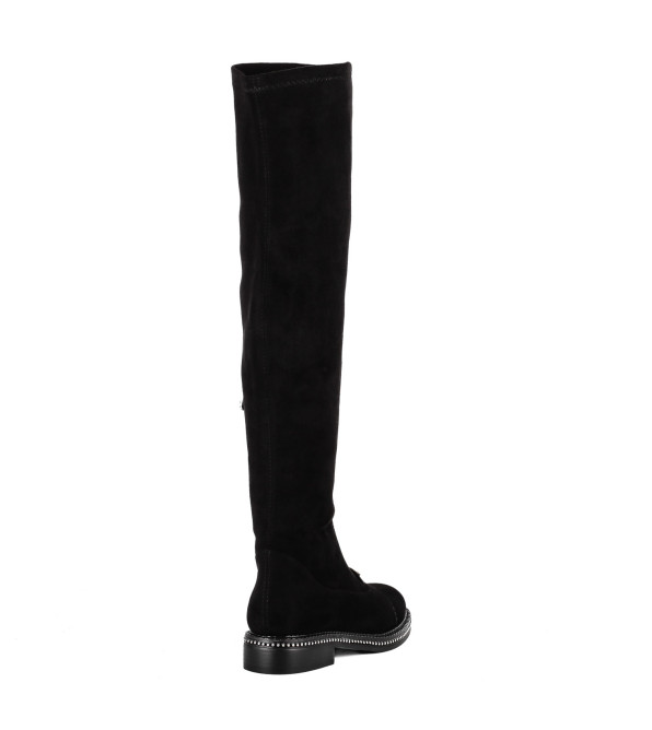 Ботфорты женские черные на низком каблуке со стразами Vensi 1179Б