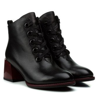 Ботильйони жіночі шкіряні чорні на квадратному каблуку 1281Б