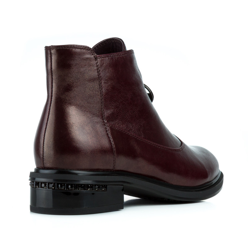 Ботинки женские кожаные бордовые на низком каблуке 1318Б