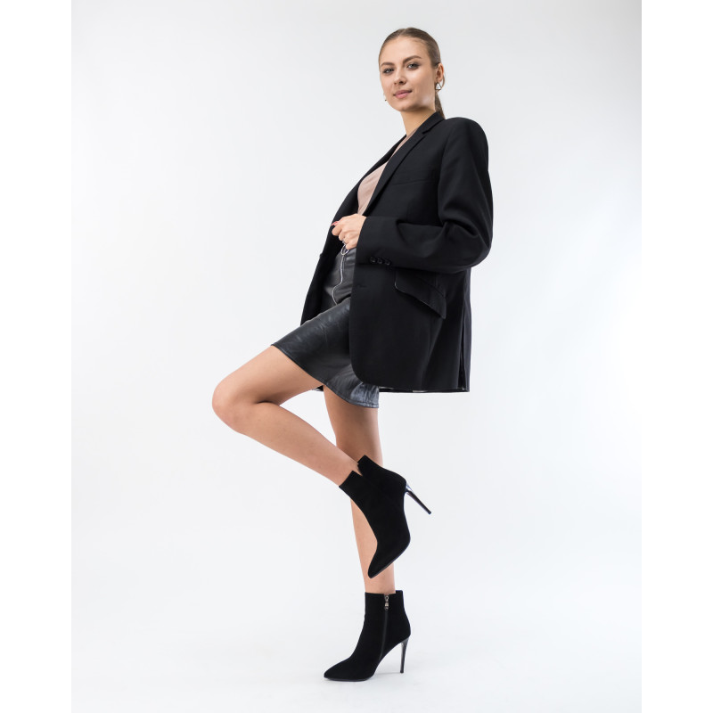 Ботильоны замшевые черные на шпильке острый носик классические Lady marcia 1502Б