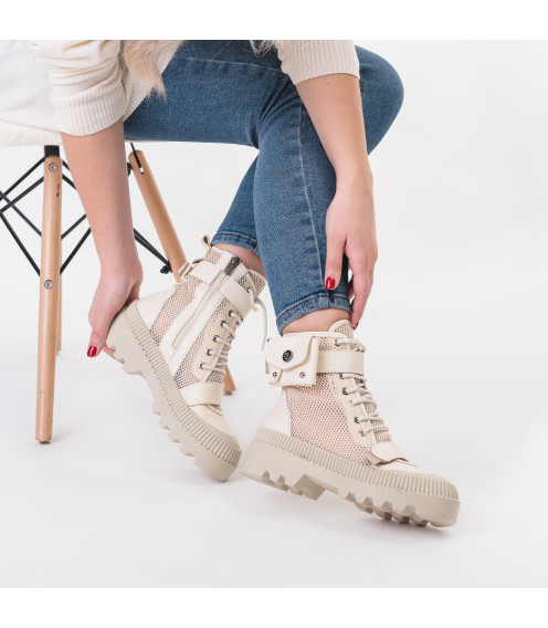Ботинки женские кожаные бежевые летние Evromoda 393БZ