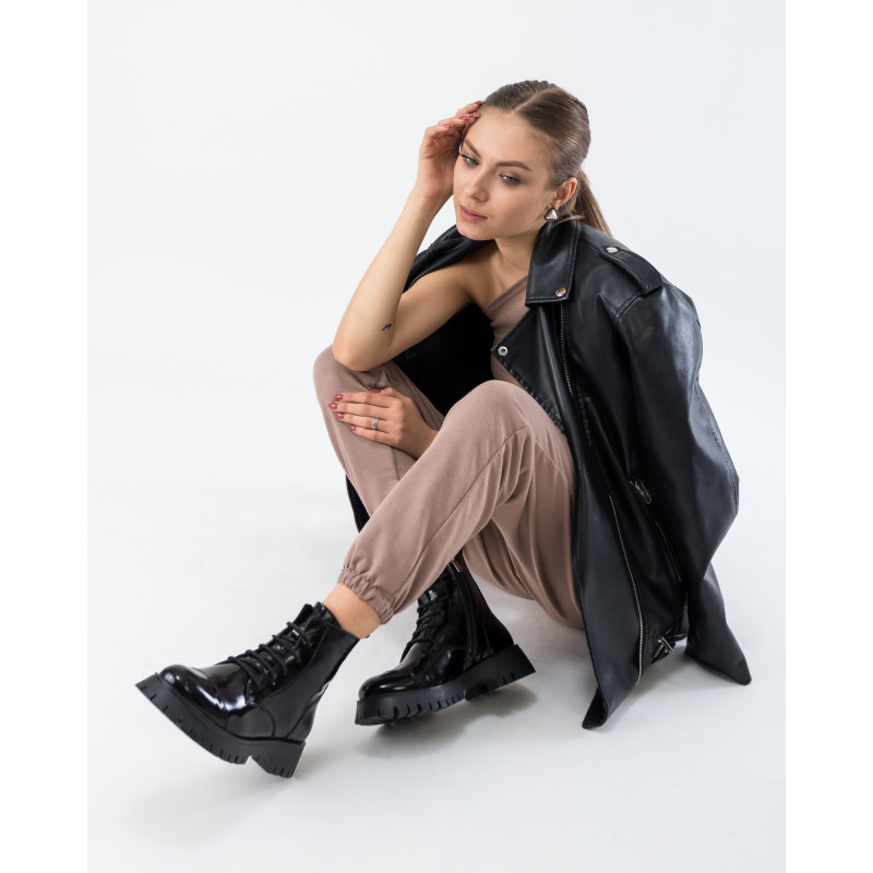 Черевики MISS ROY натуральна лакована шкіра на шнурівках 432БZ