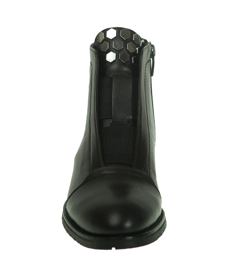 Ботинки кожаные черные на низком каблуке оригинальный дизайн со вставками 531БП