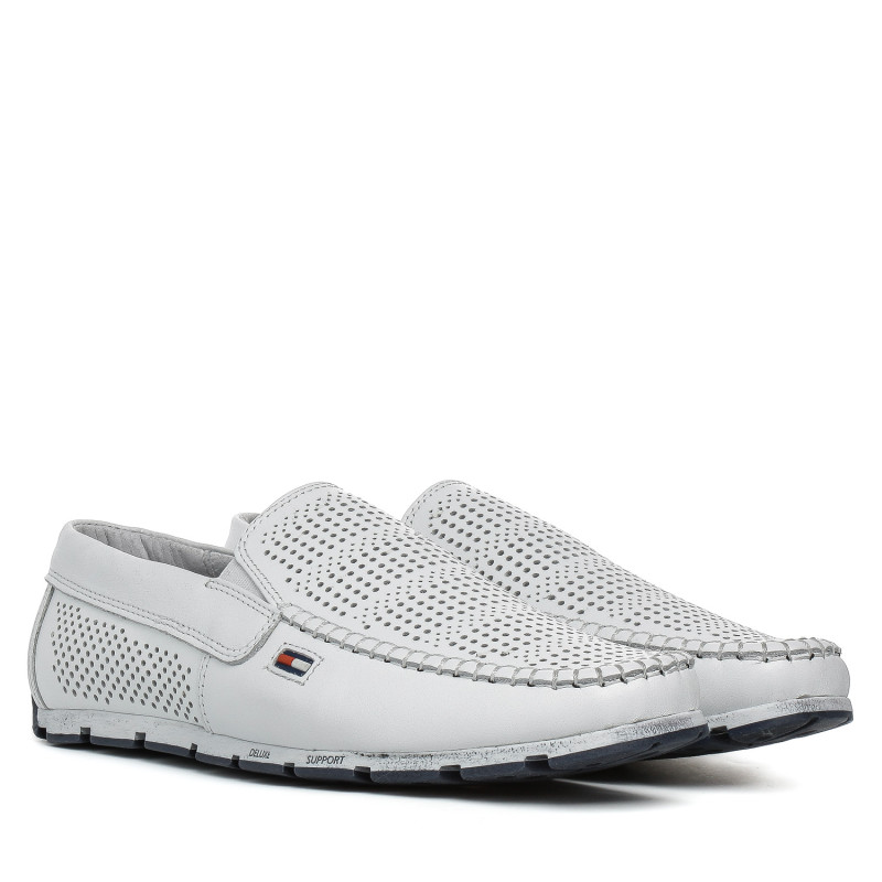 Мокасины мужские кожаные белые DanShoes в дырочки на белой подошве 2479