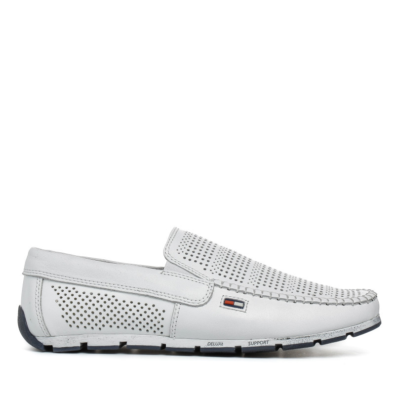 Мокасины мужские кожаные белые DanShoes в дырочки на белой подошве 2479