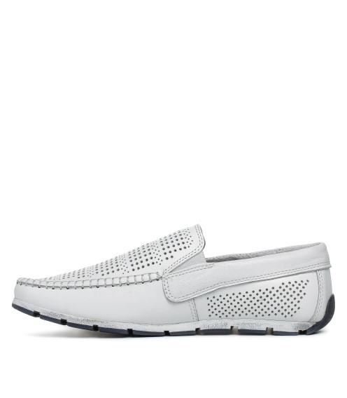 Мокасины мужские кожаные белые DanShoes в дырочки на белой подошве 2479