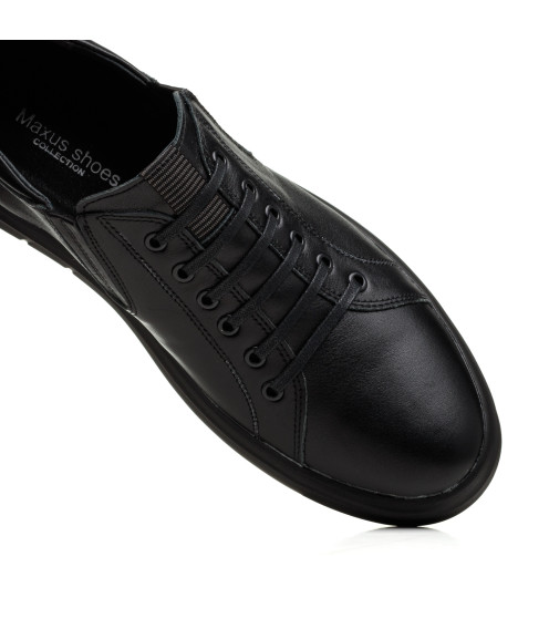 Туфли черные кожаные с имитацией шнуровки Maxusshoes 2626